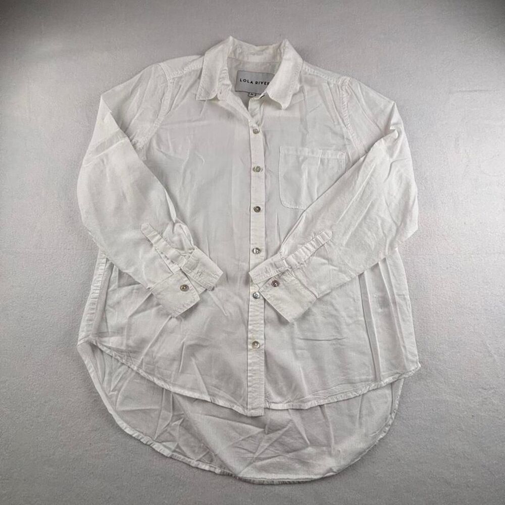Lola River White Button Up Shirt Womens M Cotton Modal Oversized Tunic Blouse - Picture 2 of 7